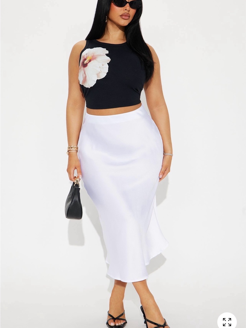 Fashion Nova White Satin-Look Midi Skirt